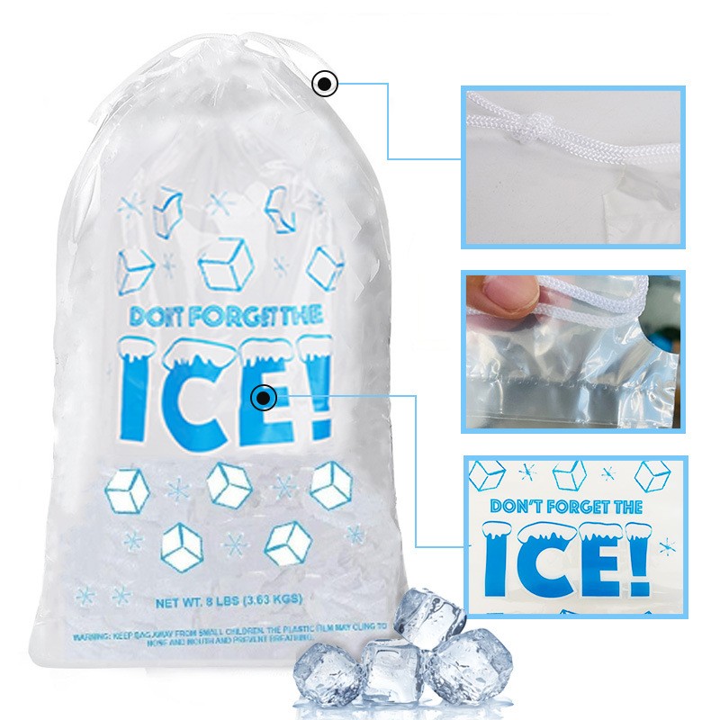 Customized Disposable Plastic Ice Bag Packing with logo with Drawstring - product image 4